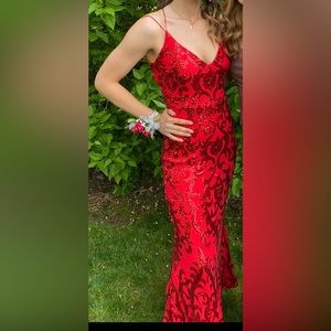 Red sequins prom dress